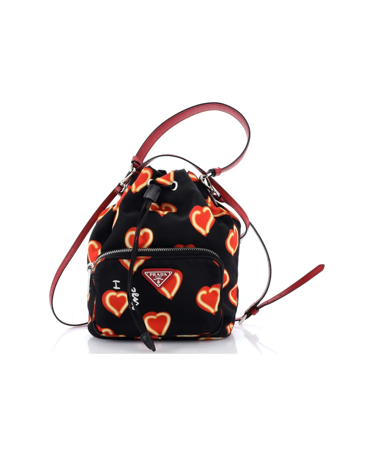 Pre-Owned Prada Small Drawstring Bucket Bag Printed Tessuto by Prada