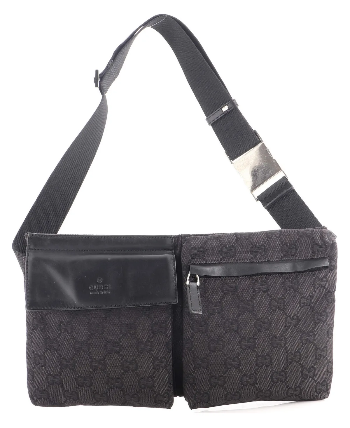 Pre-Owned Gucci Vintage Double Belt Bag Gg Canvas with Leather by Gucci