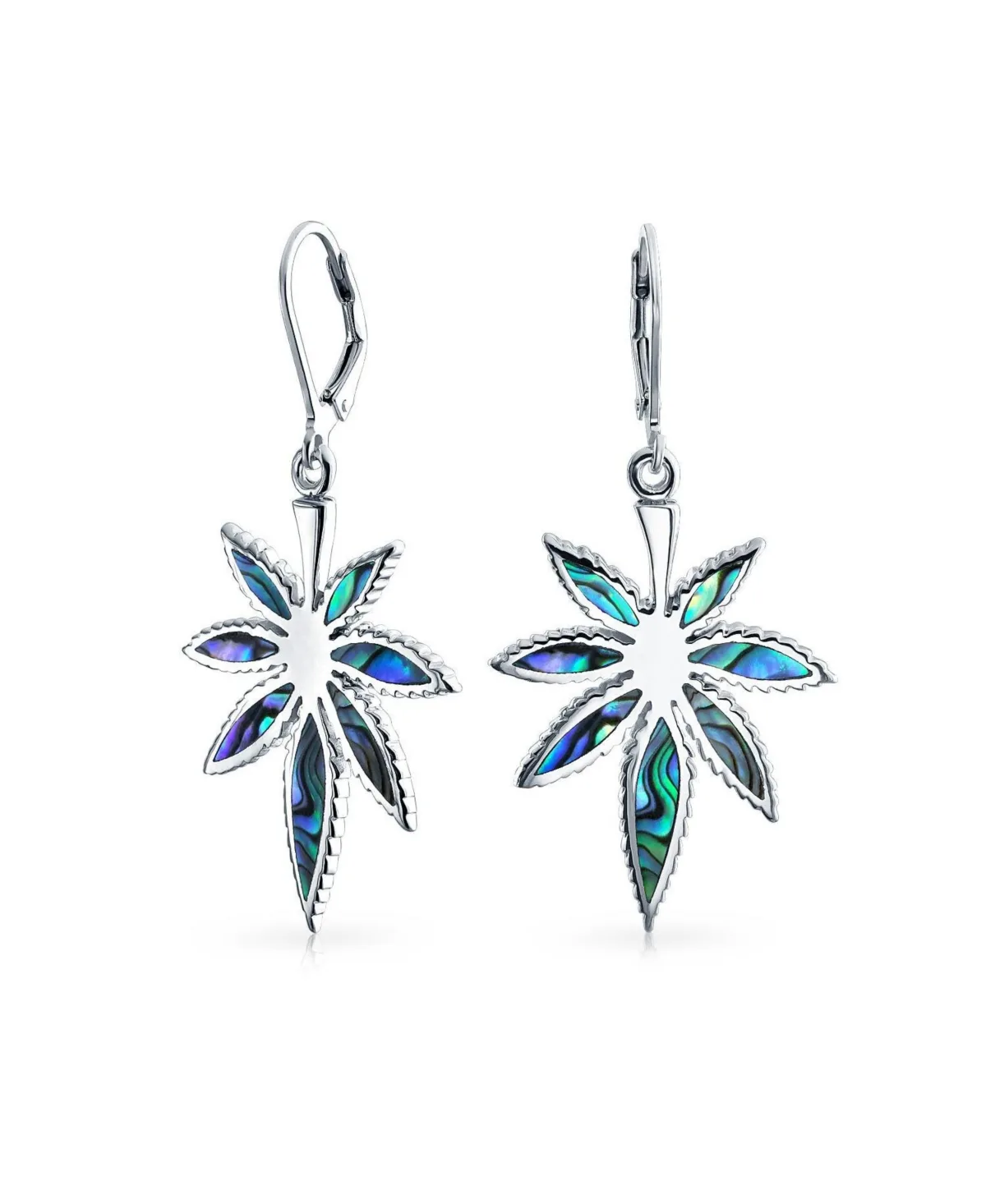 Iridescent Abalone Shell Japanese Leaf Dangle Earrings Sterling Silver by Bling Jewelry