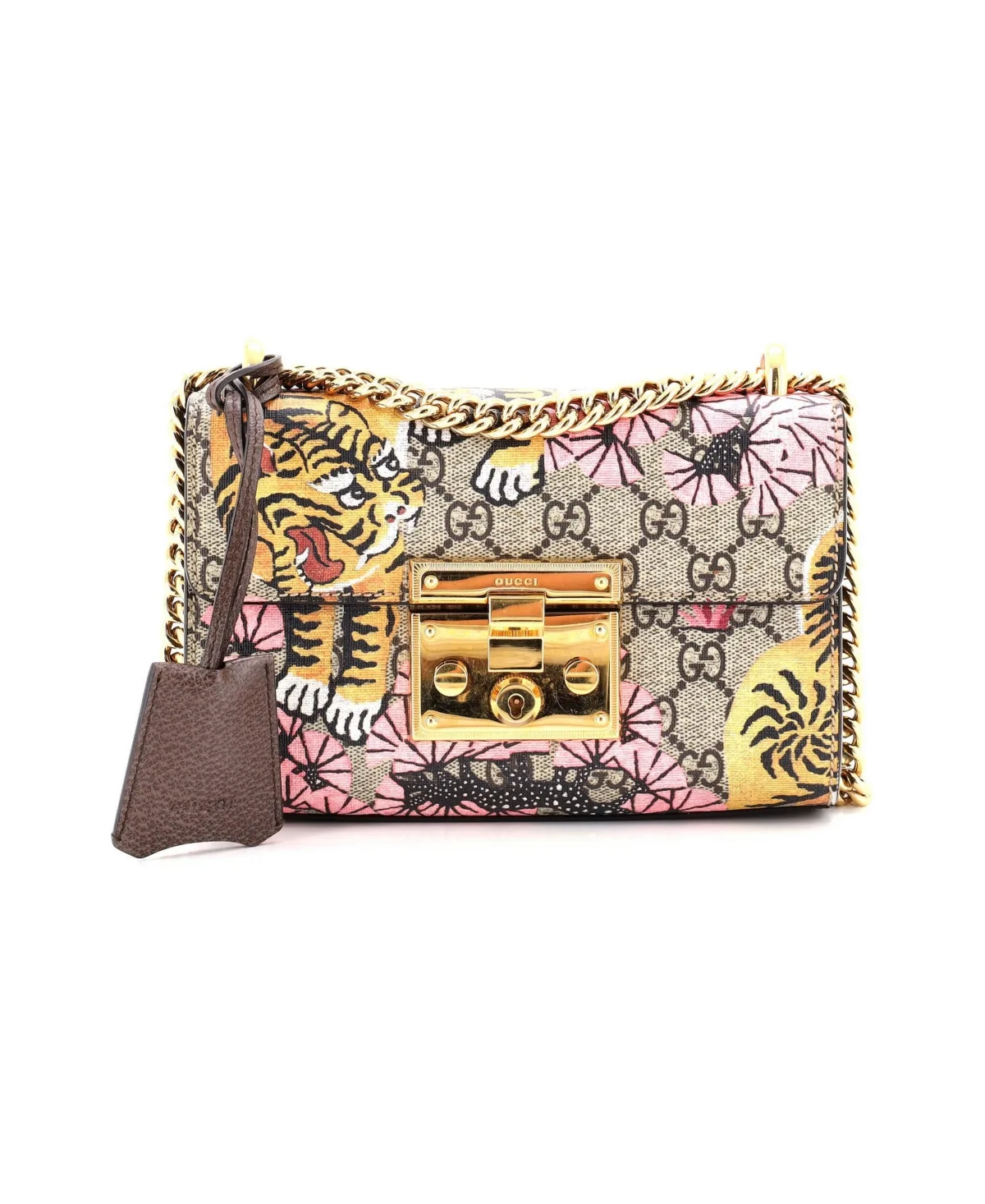 Pre-Owned Gucci Small Padlock Shoulder Bag Bengal Print Gg Coated Canvas