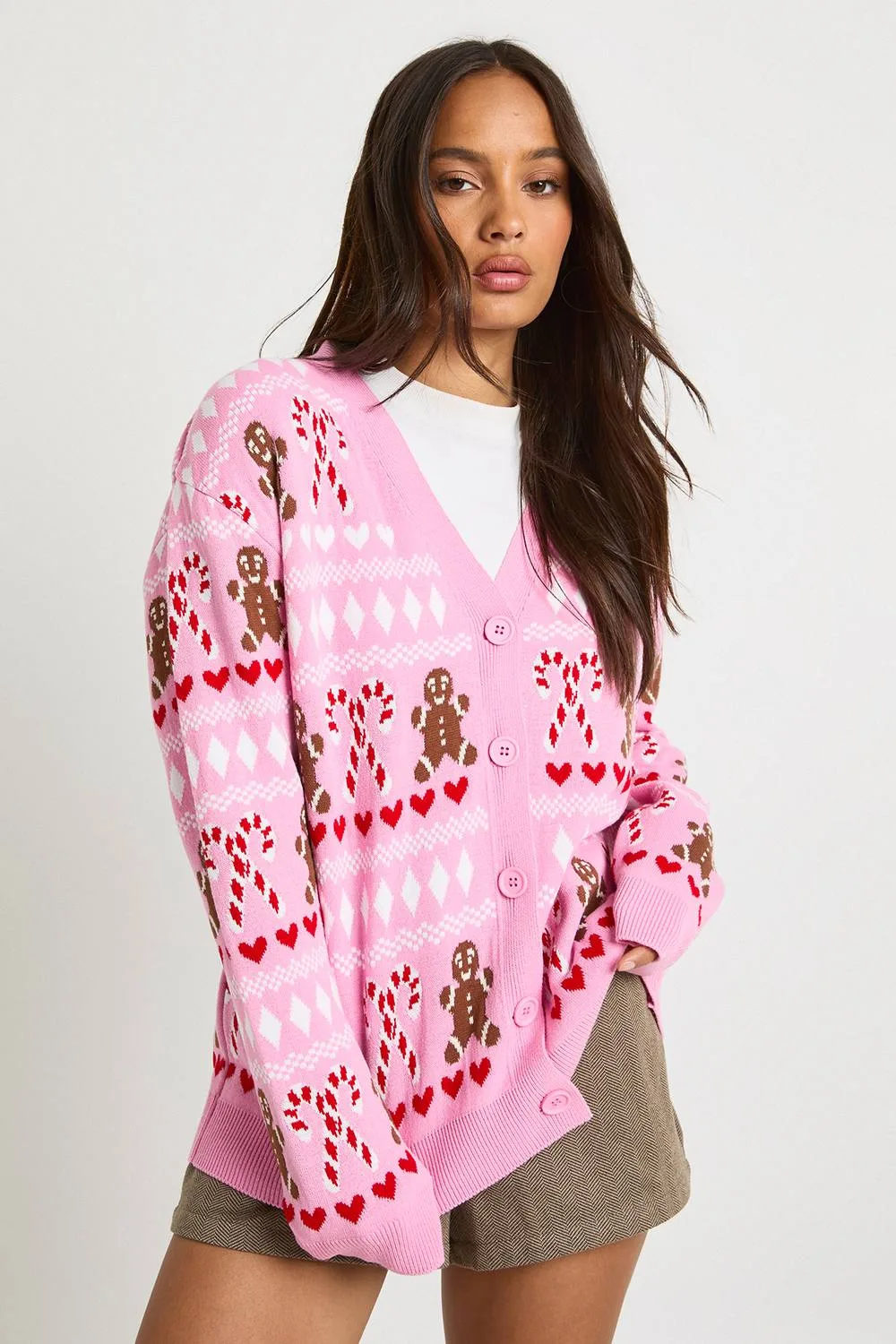 Fairisle Gingerbread Christmas Cardigan by boohoo