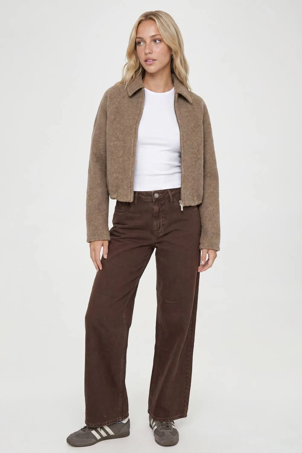 Collared Wool Look Bomber Jacket by boohoo