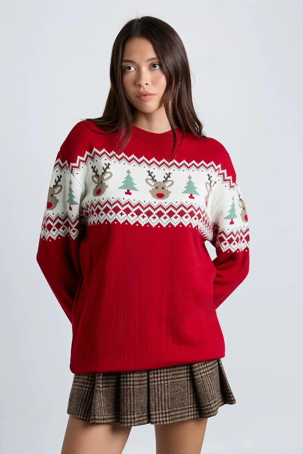Reindeer Fairisle Longline Christmas Jumper by boohoo