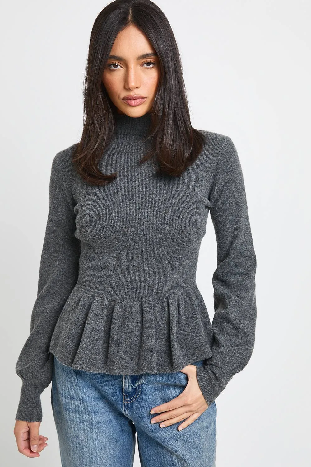 Peplum Hem Knitted Jumper by boohoo