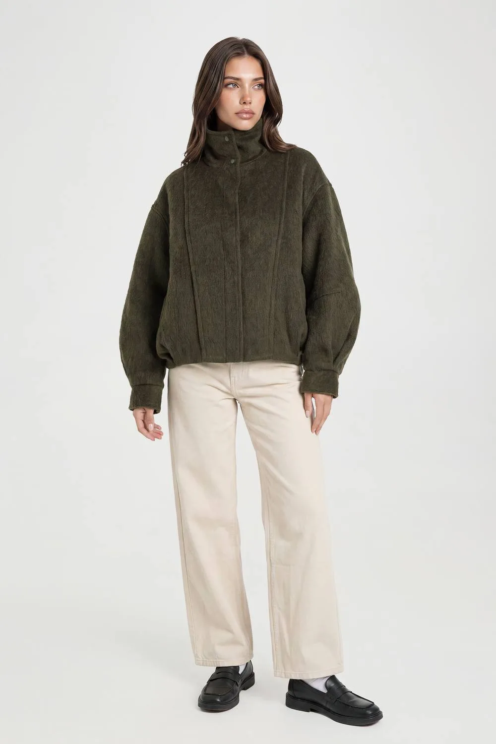 Textured Funnel Neck Wool Look Jacket by boohoo