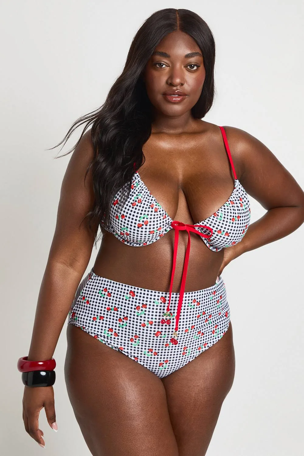 Gingham Cherry Trim Bikini Set by boohoo
