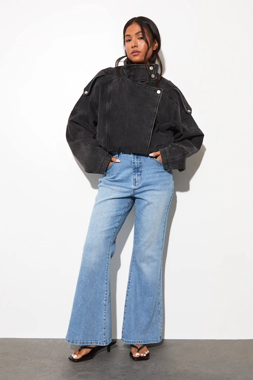 The Petite High Waist Flare Jean by boohoo