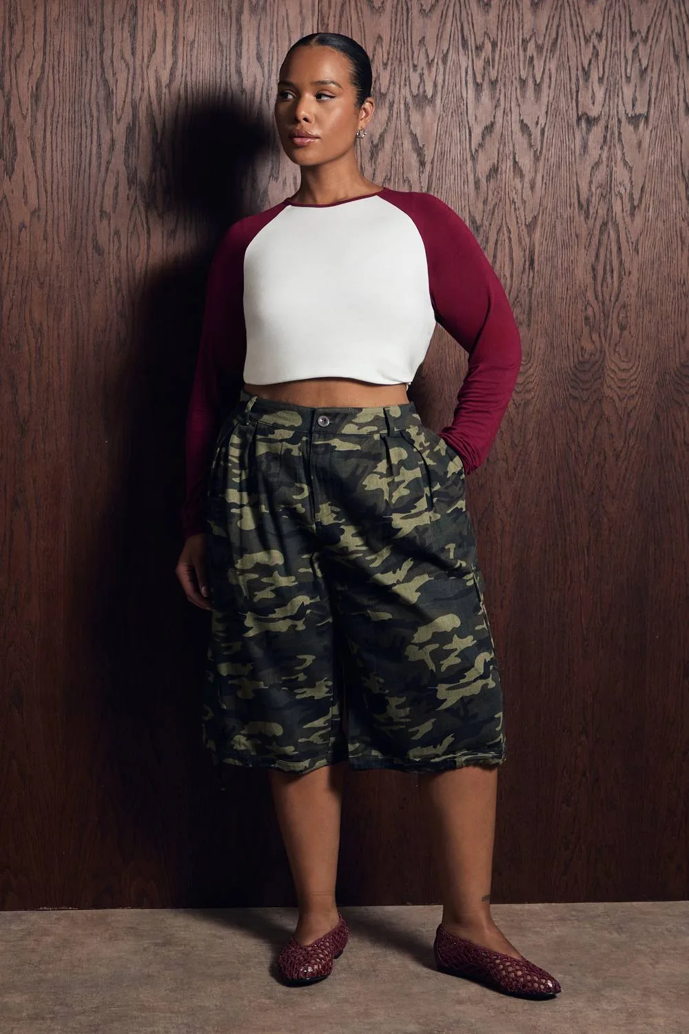 Camouflage Twill Cargo Jort by boohoo