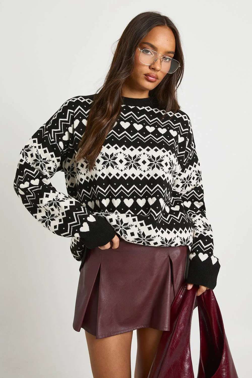 Heart Fairisle Christmas Jumper by boohoo