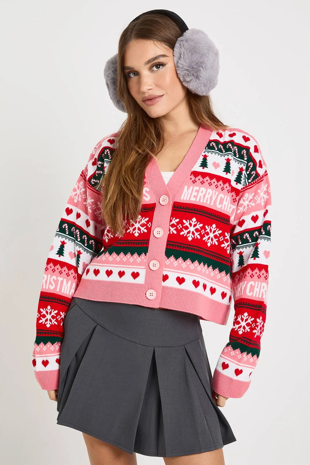 All Over Jacquard Fairisle Christmas Cardigan by boohoo