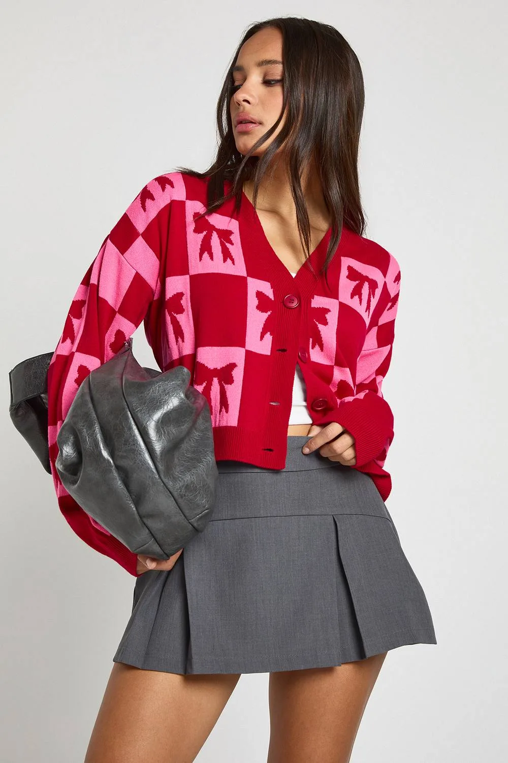 Bow Crop Christmas Cardigan by boohoo