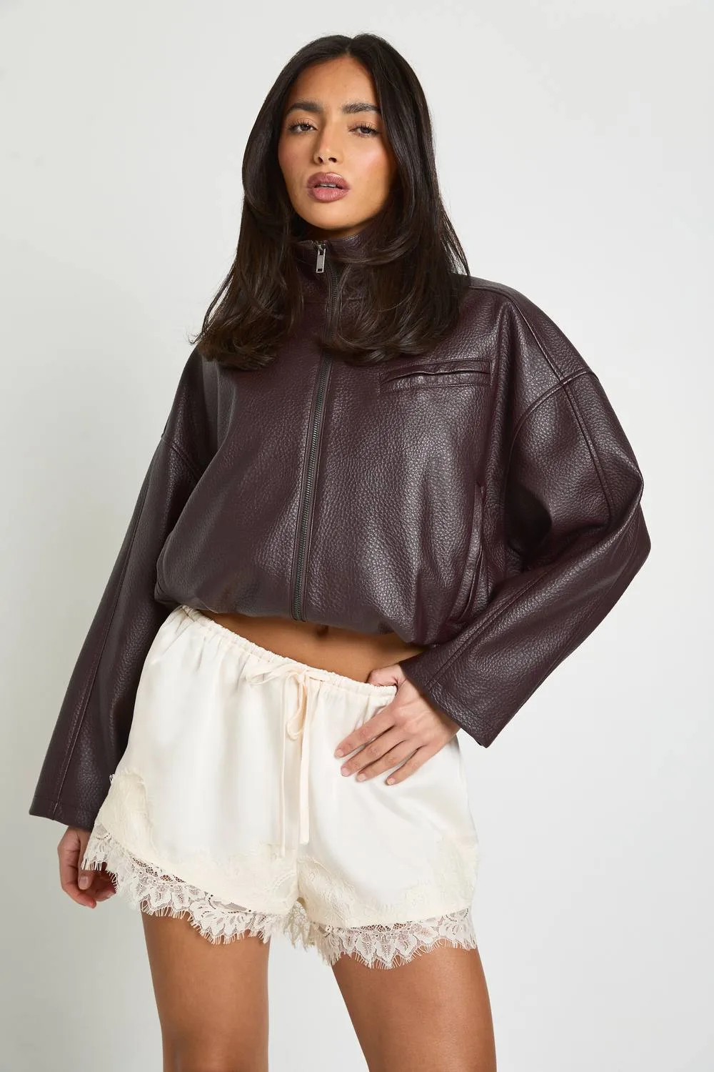 Satin Lace Flippy Short by boohoo