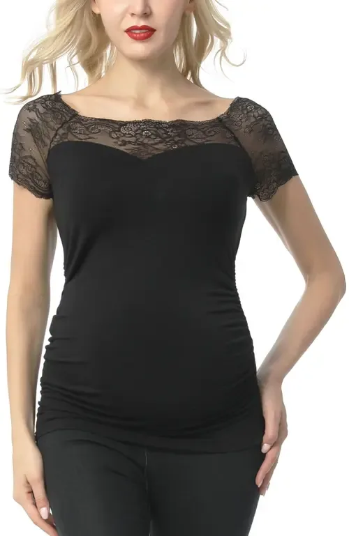 Valerie Lace Shoulder Maternity Ruched Top by Kimi & Kai