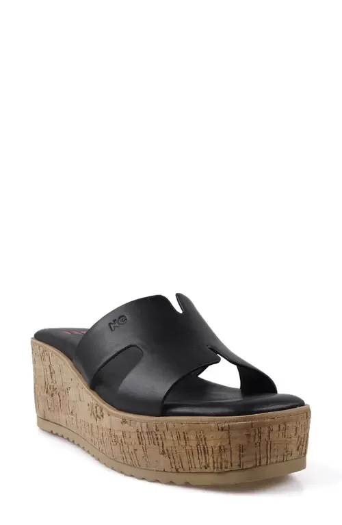 Maxinne Platform Wedge Sandal in Black Leather by National Comfort