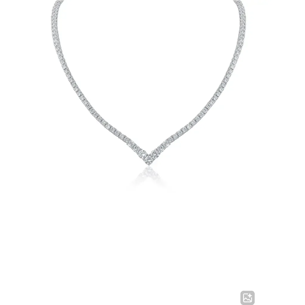 V-Front Cubic Zirconia Tennis Necklace by CZ by Kenneth Jay Lane