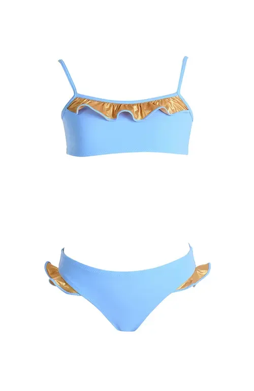 Ruffled with Shimmering Bronz Foil Accents Two-Piece Bikini by NESSI BYRD