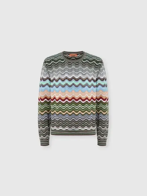 Crew-Neck Cotton and Viscose Chevron Pullover with Greek Motif by Missoni