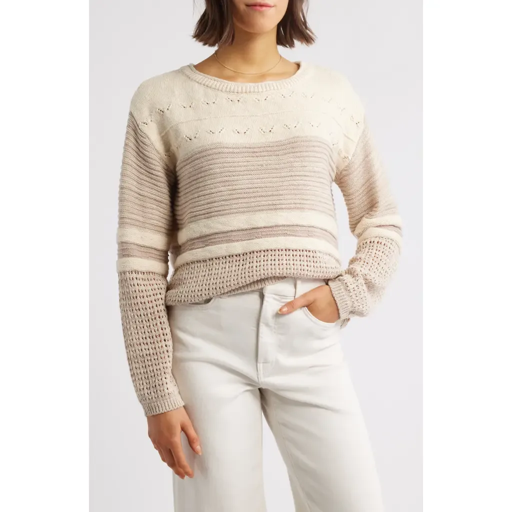 Polla Stripe Mixed Stitch Boat Neck Sweater by beachlunchlounge