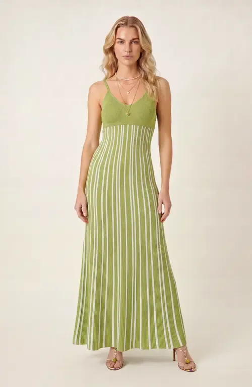 Sleeveless Knitted Striped Maxi Dress by Modenaire