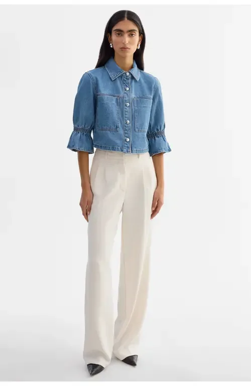 Carolina D Denim Ruffle Sleeve Jacket by LAMARQUE