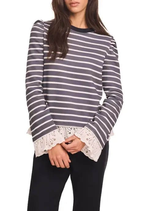 Stripe Woven Mix Sweatshirt by MINT VELVET
