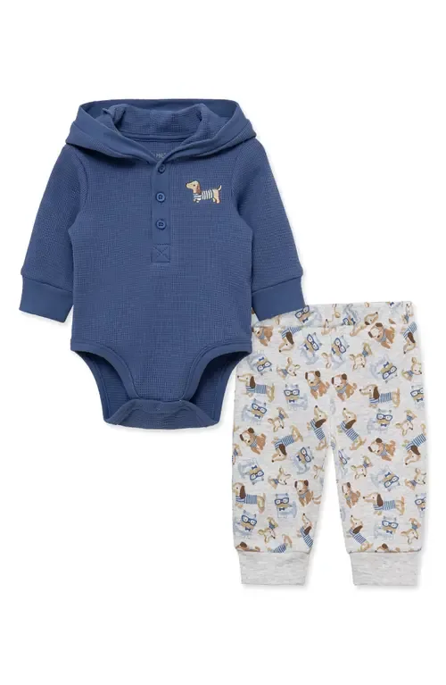 Puppy Waffle Hooded Bodysuit & Knit Pants Set by Little Me