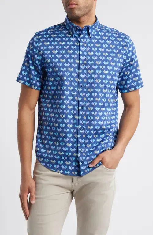Pickleball Print Short Sleeve Button-Up Shirt by Johnston & Murphy