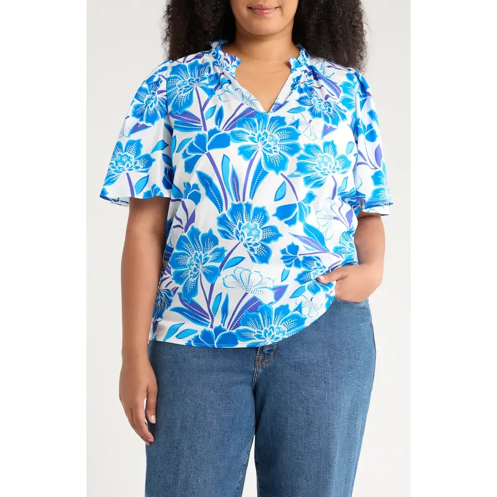 Maci Eve Floral Flutter Sleeve Top by SUGARLIPS