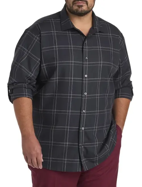 Large Plaid Roll-Tab Sport Shirt by Synrgy by DXL