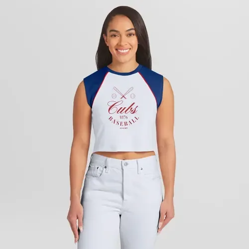 WEAR by Erin Andrews White Chicago Cubs Cooperstown Cropped Raglan Tank Top by WEAR by Erin Andrews
