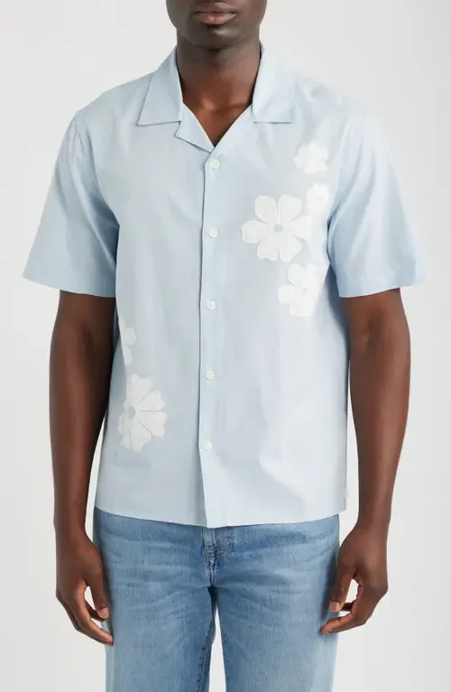 Didcot Flower Appliqué Cotton & Linen Camp Shirt by Wax London