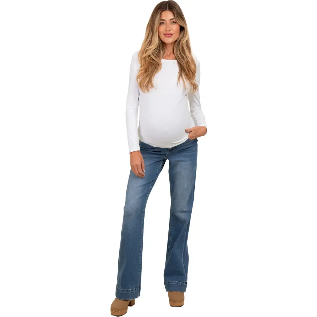 Wide Hem Flare Maternity Jeans by PinkBlush