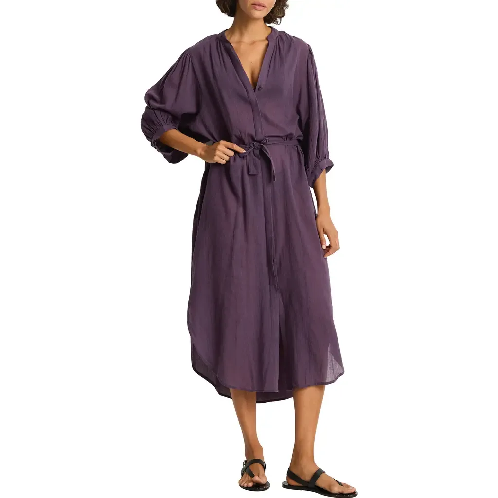 Salt Boho Semisheer Cotton Cover-Up Shirtdress by Sea Level