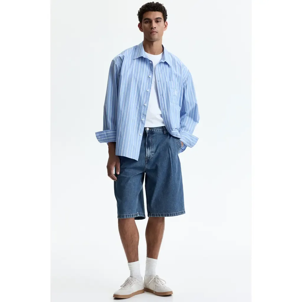 Baggy Pleated Denim Shorts by H&M