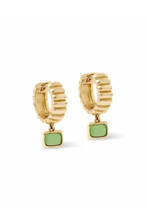 Aurora Ridge Green Chalcedony Drop Huggies by Astley Clarke