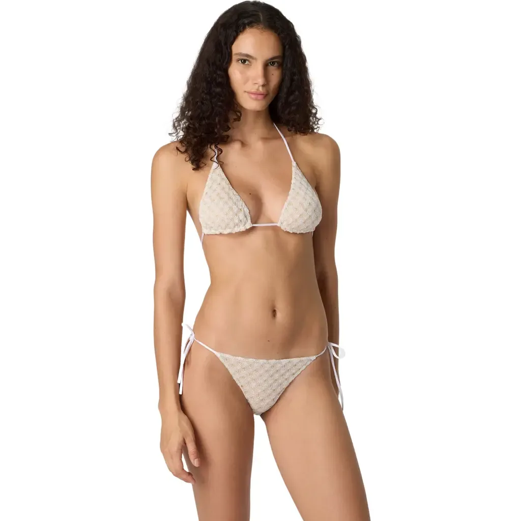Triangle Bikini in Viscose Lamé with Raschel Knit