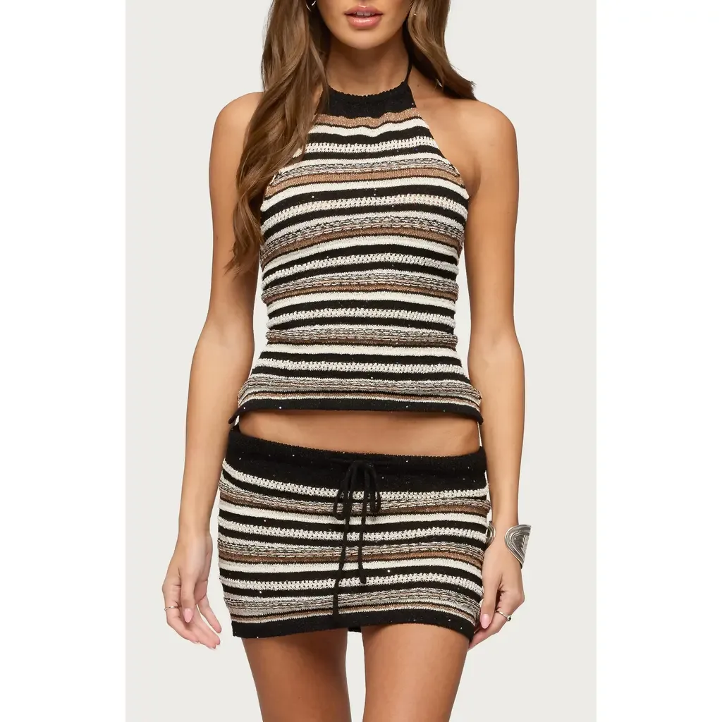 Britta Metallic Knit Halter Top by EDIKTED