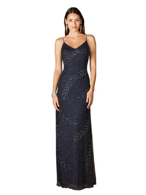 Beaded Spaghetti Strap Full-Length Gown