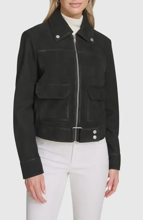 Luneta Suede Trucker Jacket by Andrew Marc