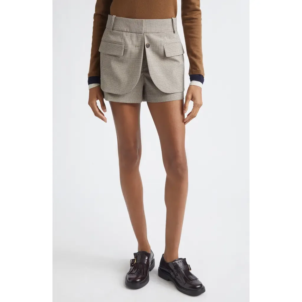 Check Jacket Hem Shorts by MONSE