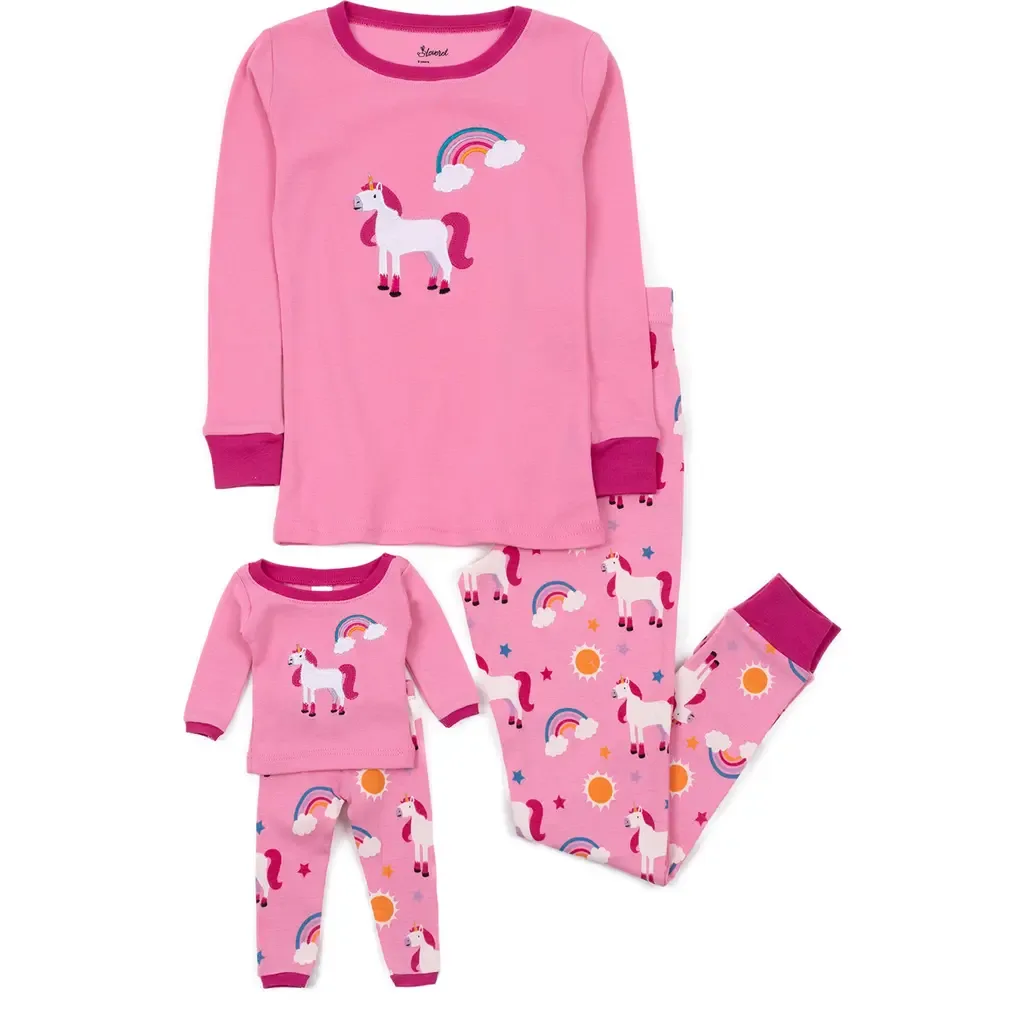2-Pc. Cotton Pajamas with Matching Doll Accessory - Unicorn & Fantasy Prints by Leveret