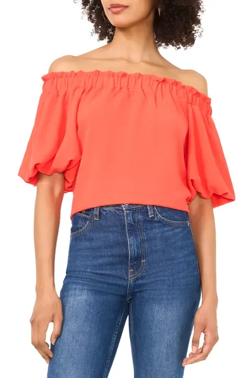Print Off the Shoulder Puff Sleeve Top