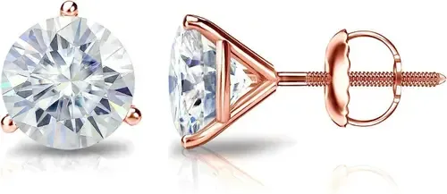 14k Rose Gold Lab-Grown Round Diamond 3-Prong Screw Back Stud Earrings in 7 Carat-Rose Gold by The Diamond Spot