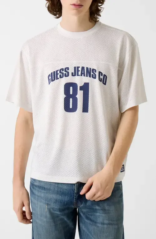 Boxy Crop Graphic Mesh Jersey by GUESS JEANS