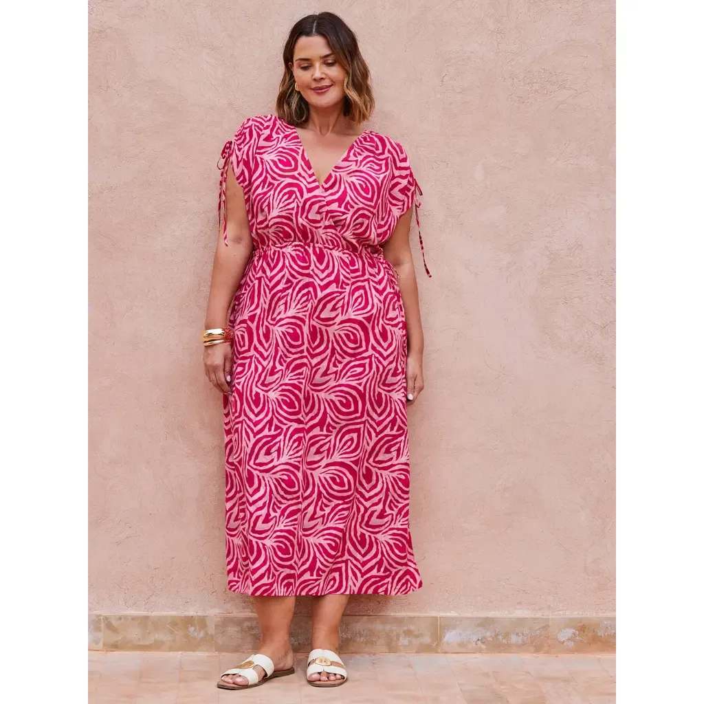 Abstract Print Gathered Midi Dress by Live Unlimited