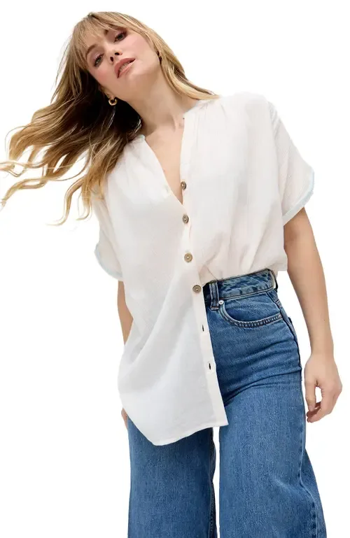 Juneeta Crop Sleeve Button Down Shirt by Raffya