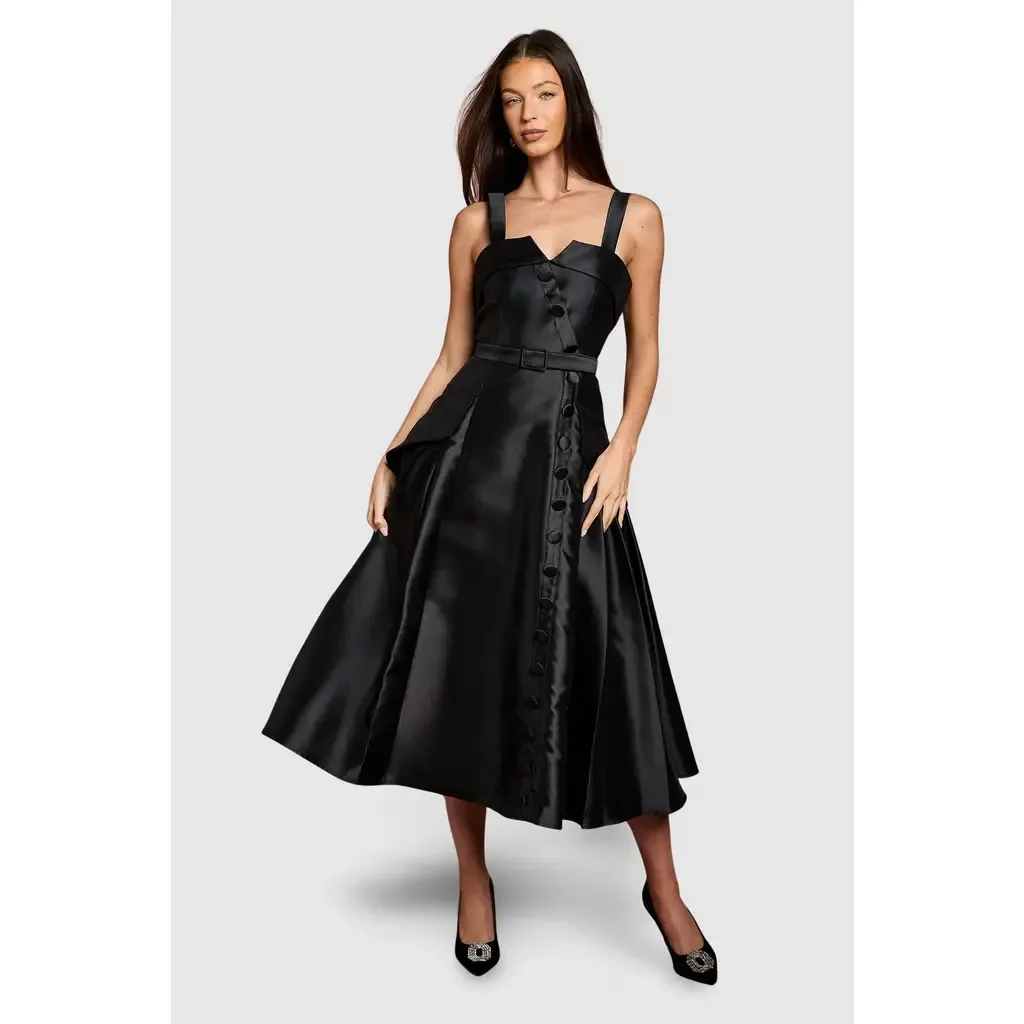 Lisa Twill Volume Belted Midi Dress by Coast