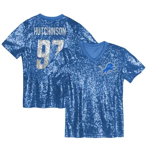 Aidan Hutchinson Detroit Lions Sequin V-Neck Fashion Jersey by Outerstuff