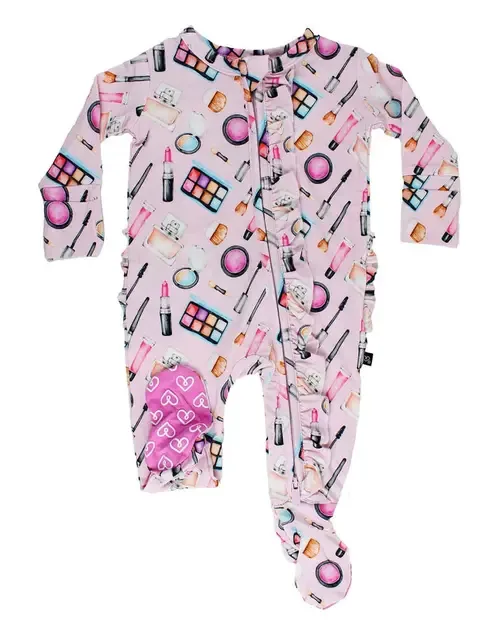 Makeup Print Ruffled Footie Pajamas by Lev Baby