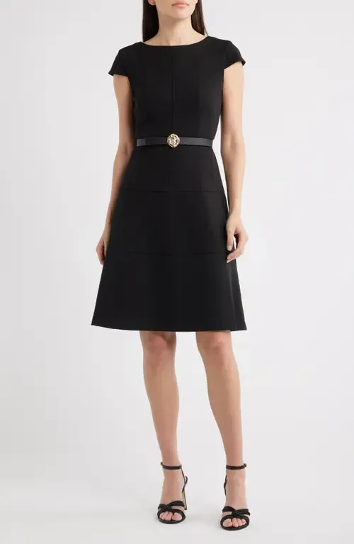 Belted Scuba Crepe Midi Dress by Anne Klein